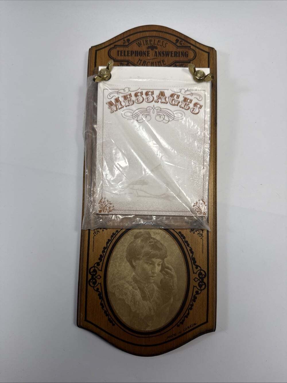 Vintage Wooden Wall Plaque Wireless Telephone Answering Machine Messageboard